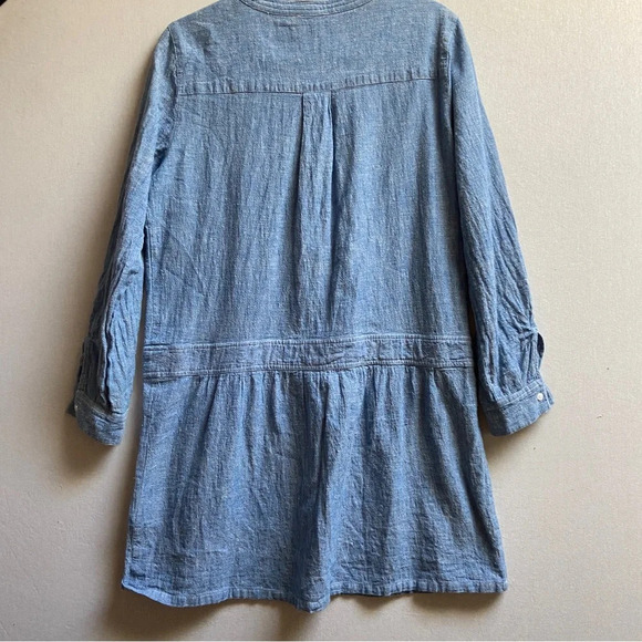 Soft Joie Amiri Cotton Linen Chambray Drop Waist button Shirt Dress Size L - Picture 3 of 11
